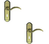 2x PAIR Spiral Sculpted Handle on Lock Backplate 180 x 48mm Florentine Bronze