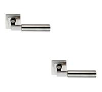 2 Pack | Pair Square Cut Mitred Bar Handle - Concealed Fix - Polished & Satin Steel | Door Handle Lever on Screwless Rose - Internal Door Hardware - Screws, Fixings and Spindle Included