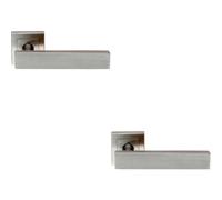 2x PAIR Square Cut Straight Bar Handle on Square Rose Concealed Fix Satin Steel