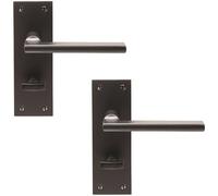 2x PAIR Straight Bar Handle on Slim Bathroom Backplate 150 x 50mm Matt Bronze