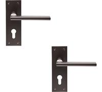 2x PAIR Straight Bar Handle on Slim Euro Lock Backplate 150 x 50mm Matt Bronze
