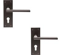 2x PAIR Straight Bar Handle on Slim Euro Lock Backplate 150 x 50mm Matt Bronze Loops Multi One Size