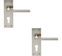 2x PAIR Straight Bar Handle on Slim Euro Lock Backplate 150 x 50mm Satin Nickel Loops Metallics One Size