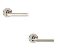 2x PAIR Straight Elliptical Lever on Round Rose Concealed Fix Dual Nickel