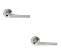 2x PAIR Straight Flat Topped Bar Handle on Round Rose Concealed Fix Satin Steel