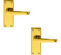 2X Pair Straight Handle On Short Latch Backplate 118 X 42mm Polished Brass