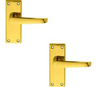 2x PAIR Straight Handle on Short Latch Backplate 118 x 42mm Polished Brass Loops Metallics One Size