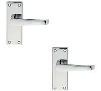 2X Pair Straight Handle On Short Latch Backplate 118 X 42mm Polished Chrome