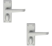 2X Pair Straight Handle On Short Privacy Backplate 118 X 42mm Satin Chrome