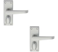 2x PAIR Straight Handle on Short Privacy Backplate 118 x 42mm Satin Chrome Loops Multi One Size