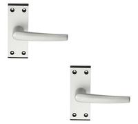 2x PAIR Straight Lever on Latch Backplate Door Handle 102 x 38mm Satin Aluminium