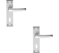 2x PAIR Straight Lever on Lock Backplate Door Handle 152 x 38mm Satin Aluminium