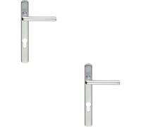 2x PAIR Straight Lever on Narrow Euro Lock Backplate 220 x 26mm Satin Chrome