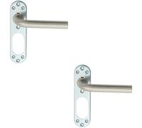 2x PAIR Straight Lever on Steel Inner Backplate 168mm Door Handle Satin Steel