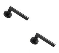 2x PAIR Straight Plinth Mounted Handle on Round Rose Concealed Fix Matt Black