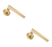 2x PAIR Straight Plinth Mounted Handle on Round Rose Concealed Fix Satin Brass