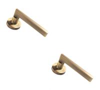 2x PAIR Straight Plinth Mounted Lever on Round Rose Concealed Fix Antique Brass
