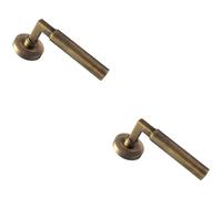 2x PAIR Straight Round Bar Handle on Round Rose Concealed Fix Antique Brass