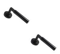 2x PAIR Straight Round Bar Handle on Round Rose Concealed Fix Matt Black