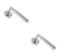 2x PAIR Straight Round Bar Handle on Round Rose Concealed Fix Satin Nickel