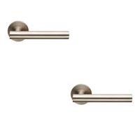 2x PAIR Straight Round T Bar Lever on Slim Round Rose Concealed Fix Satin Steel