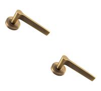 2x PAIR Straight Rounded Handle on Round Rose Concealed Fix Antique Brass