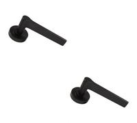 2x PAIR Straight Rounded Handle on Round Rose Concealed Fix Matt Black