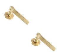 2x PAIR Straight Rounded Handle on Round Rose Concealed Fix Satin Brass