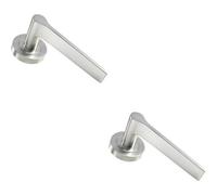 2X Pair Straight Rounded Handle On Round Rose Concealed Fix Satin Nickel
