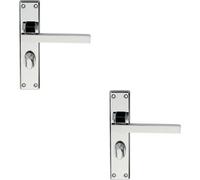 2x PAIR Straight Square Handle on Bathroom Backplate 180 x 40mm Polished Chrome