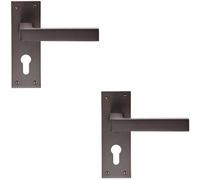 Loops 2x PAIR Straight Square Handle on Euro Lock Backplate 150 x 50mm Matt Bronze Loops Multicolor