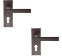 2x PAIR Straight Square Handle on Euro Lock Backplate 150 x 50mm Matt Bronze Loops Multi One Size