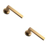 2x PAIR Straight Square Handle on Round Rose Concealed Fix Antique Brass