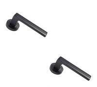 2x PAIR Straight Square Handle on Round Rose Concealed Fix Matt Black Finish