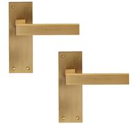 2x PAIR Straight Square Handle on Slim Latch Backplate 150 x 50mm Antique Brass