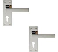 2x PAIR Straight Square Lever on Euro Lock Backplate 150 x 50mm Polished Nickel