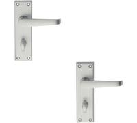 2x PAIR Straight Victorian Handle on Bathroom Backplate 150 x 43mm Satin Chrome