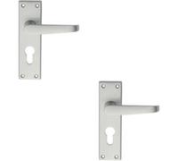 2X Pair Straight Victorian Handle On Euro Lock Backplate 150 X 43mm Satin Chrome