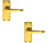 2x PAIR Straight Victorian Handle on Latch Backplate 150 x 42mm Polished Brass