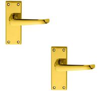 2x PAIR Straight Victorian Handle on Latch Backplate 150 x 42mm Polished Brass