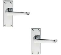 2x PAIR Straight Victorian Handle on Latch Backplate 150 x 42mm Polished Chrome
