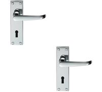 2x PAIR Straight Victorian Handle on Lock Backplate 150 x 42mm Polished Chrome