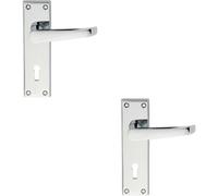 2X Pair Straight Victorian Handle On Lock Backplate 150 X 43mm Polished Chrome