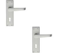 2x PAIR Straight Victorian Handle on Lock Backplate 150 x 43mm Satin Chrome