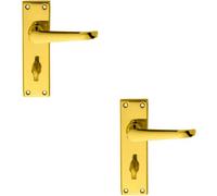 2X Pair Straight Victorian Lever On Bathroom Backplate 150 X 42mm Brass