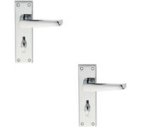 2X Pair Straight Victorian Lever On Bathroom Backplate 150 X 43mm Chrome