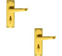 2x PAIR Straight Victorian Lever on Bathroom Backplate 150 x 43mm Polished Brass