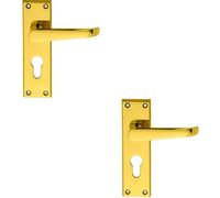 2x PAIR Straight Victorian Lever on Euro Lock Backplate 150 x 43mm Brass