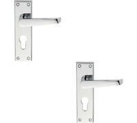 2x PAIR Straight Victorian Lever on Euro Lock Backplate 150 x 43mm Chrome