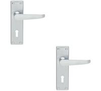 2x PAIR Victorian Flat Lever on Lock Backplate Handle 150 x 42mm Satin Chrome
